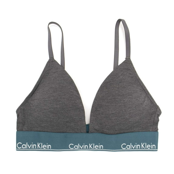 Calvin Klein Women's Modern Cotton Lightly Lined Triangle Bralette, Charcoal Heather \ Topaz Gemstone ,S - US