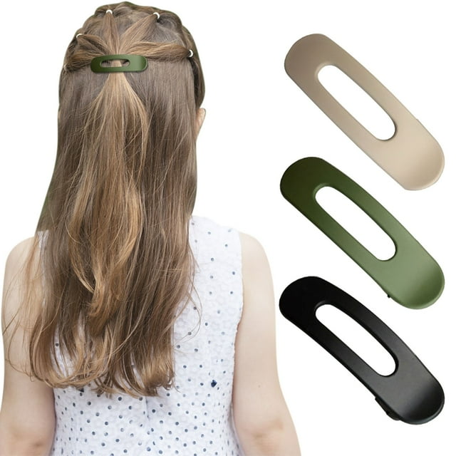 Set de 3 Pinzas Planas para Cabello de Mujer | Grandes Pinzas Rectas Mate para Cabello Grueso o Fino | Pinzas Planas Resistentes de Resina | Accesorios Versátiles para Peinados | 8x2.3cm Cada Una