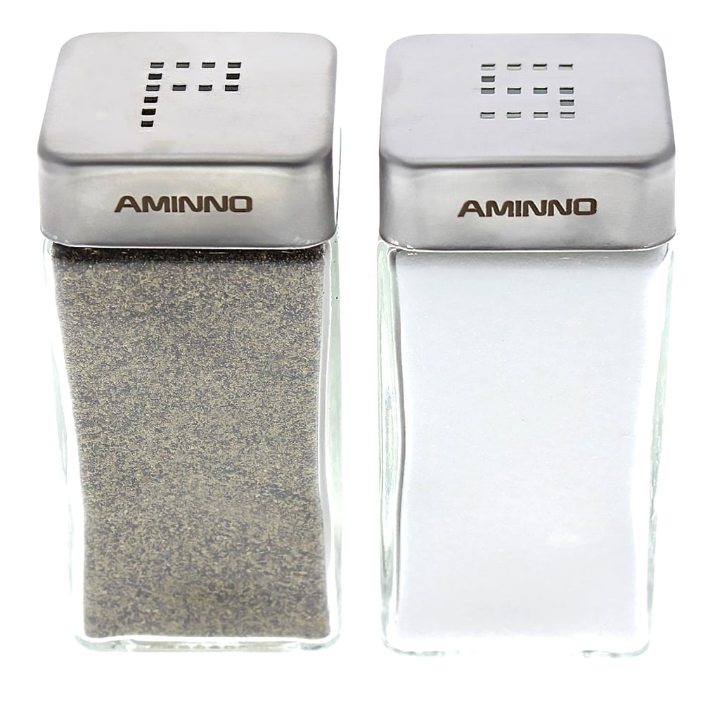 Salt and Pepper Glass Shakers Stainless Steel Tops Lid Restaurant