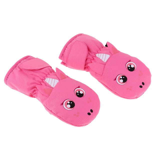 Guantes de invierno para niños con forro polar, impermeables, para esquí, ciclismo, niño y niña Rosa l