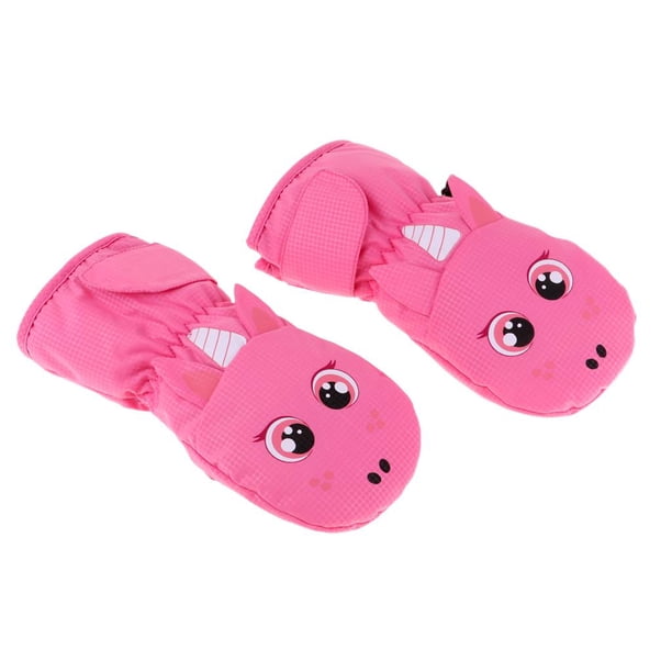 Guantes de nieve de invierno impermeables y fáciles de poner para bebés de 1 a 8 años Rosa l