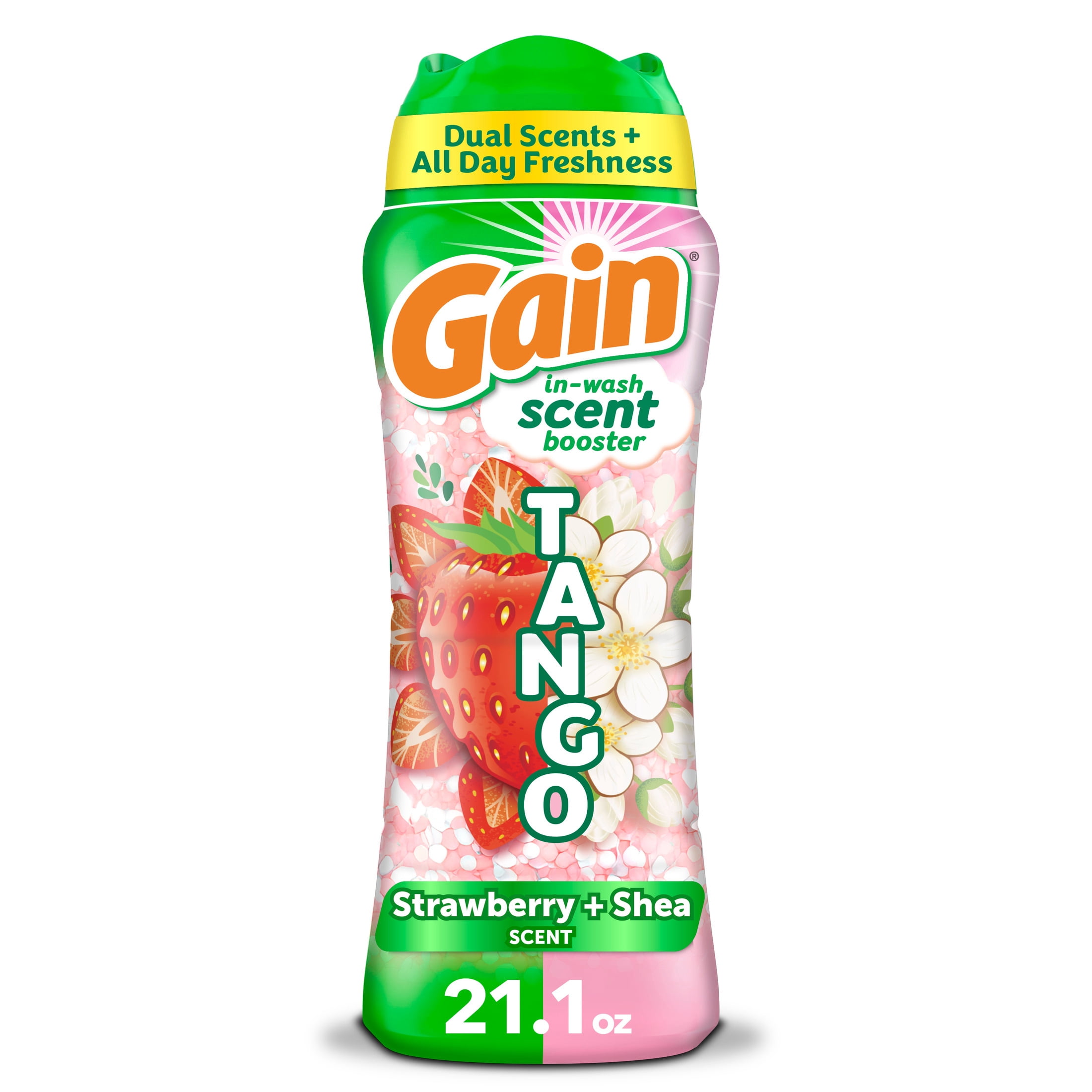 (4 pack) Gain Laundry Scent Beads, Tango 2-in-1 In-Wash Scent Booster, Dual Strawberry & Shea Scent, 21.1 oz