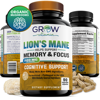 Grow Vitamin Mushroom Mind Supplements, 2100 mg, Caffeine-Free Brain Booster, Focus & Memory Support, 90 Veg Capsules