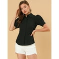 thumbnail image 2 of DARING DIVA Women's Puff Sleeve Point Collar Essential Office Shirt XS Black, 2 of 6