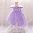 thumbnail image 4 of NAISIBABY Little Girls Floral Dress, Lace Short Sleeve Back Bowknot Tutu Mesh Birthday Wedding Party Pageant Princess Dress Purple 6Months, 4 of 9