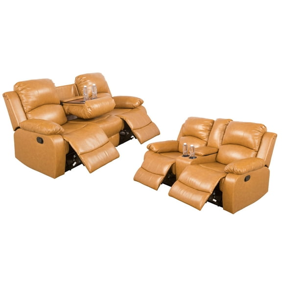 Ainehome 2 Piece Contemporary Bounded Leather Reclining Living Room Set Ginger