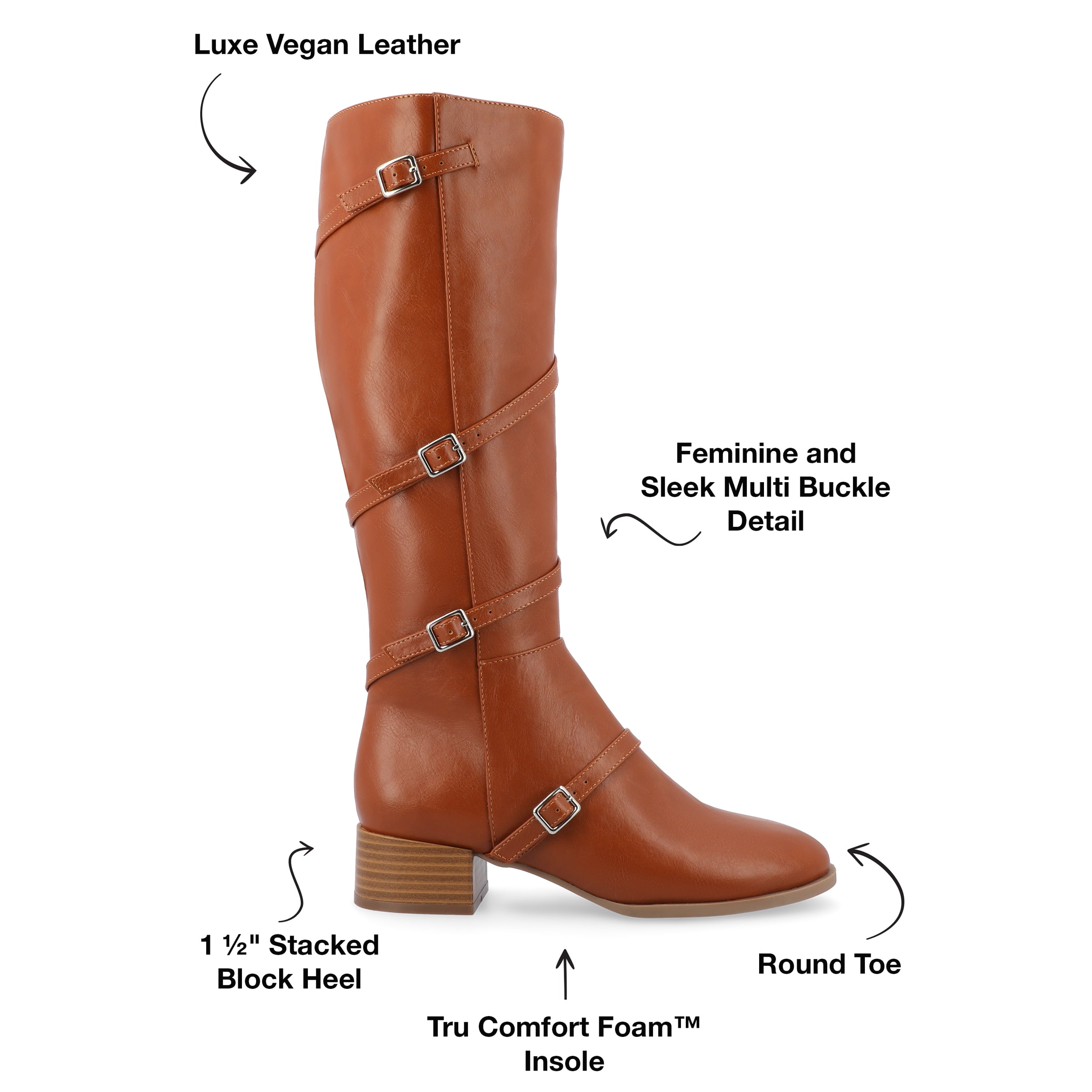 Journee Womens Elettra Stacked Block Heel Round Toe Boots
