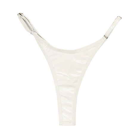TANGQIOP Bathing Suit for Women Bikini Bottoms with Briefs Solid Thong Sexy Tie Low Rise Trendy Swim Pants Fully Lined White S