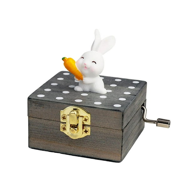 Caja de música de madera Decoración para adultos Regalos de Halloween Regalos de San Valentín Regalos de aniversario Regalos de cumpleaños Conejo Zanahoria Hugo Caja de música de madera