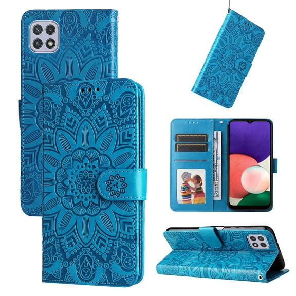 For Samsung Galaxy A22 5G Embossed Sunflower Leather Phone Case