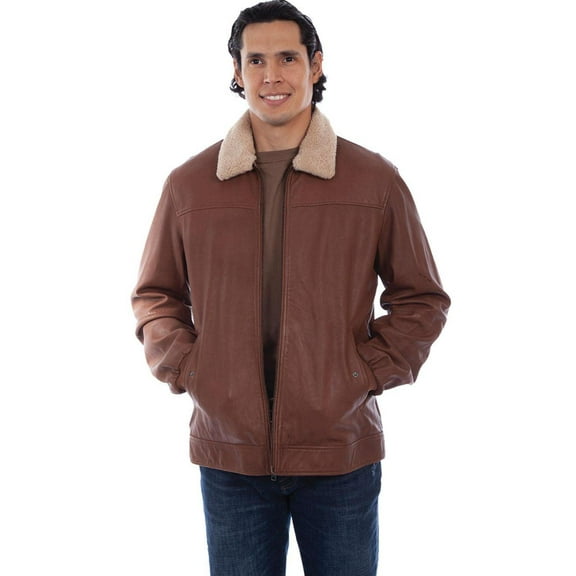 Scully 1096-178-L Men Leather Shearling Collar Jacket, Brown - Large