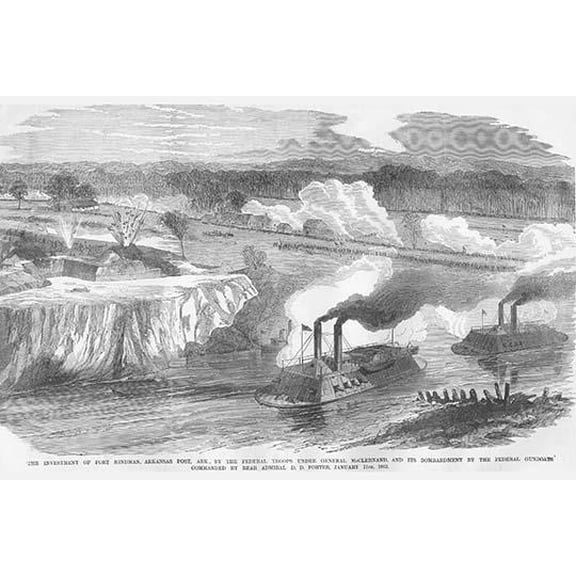 Admiral Porter Bombardment of Fort Hindman, Arkansas-Fine Art Canvas Print (20" x 30")