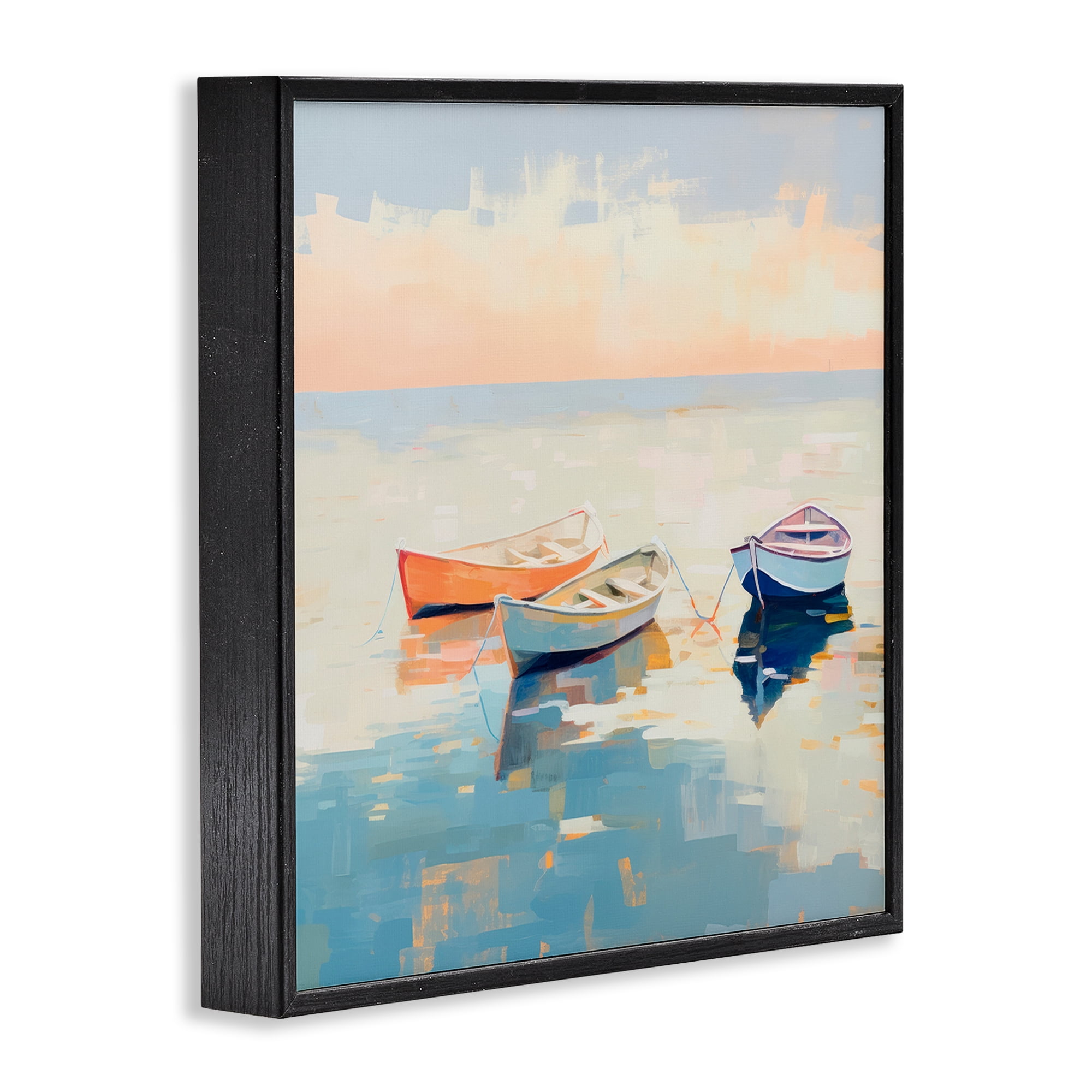 Stupell Industries Soft Pastel Boats Transportation Painting Black Framed Art Print Wall Art, 12 x 12