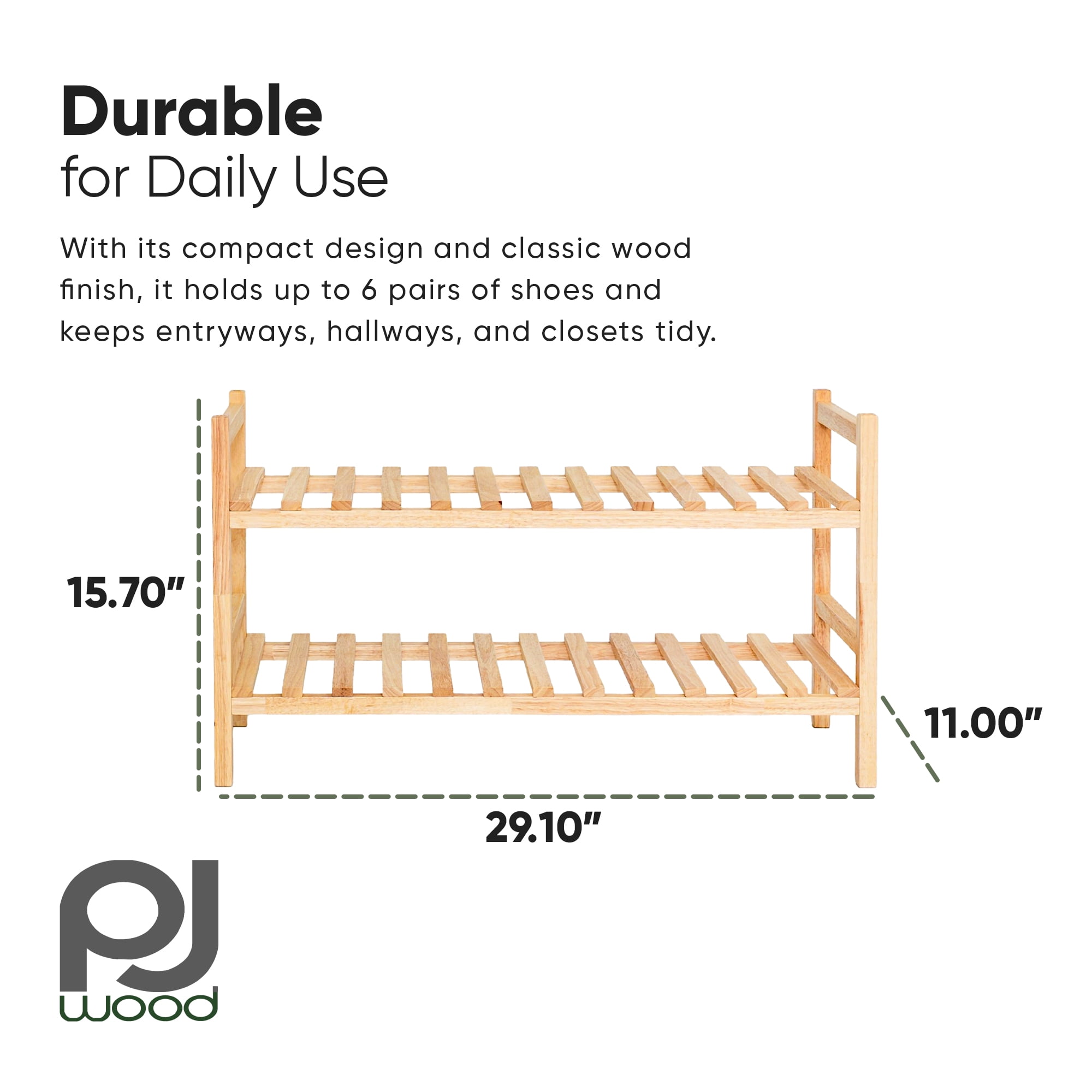 PJ Wood Stackable Wood Shoe Rack Organizer Shelf Closet Entryway Bedroom, Natural