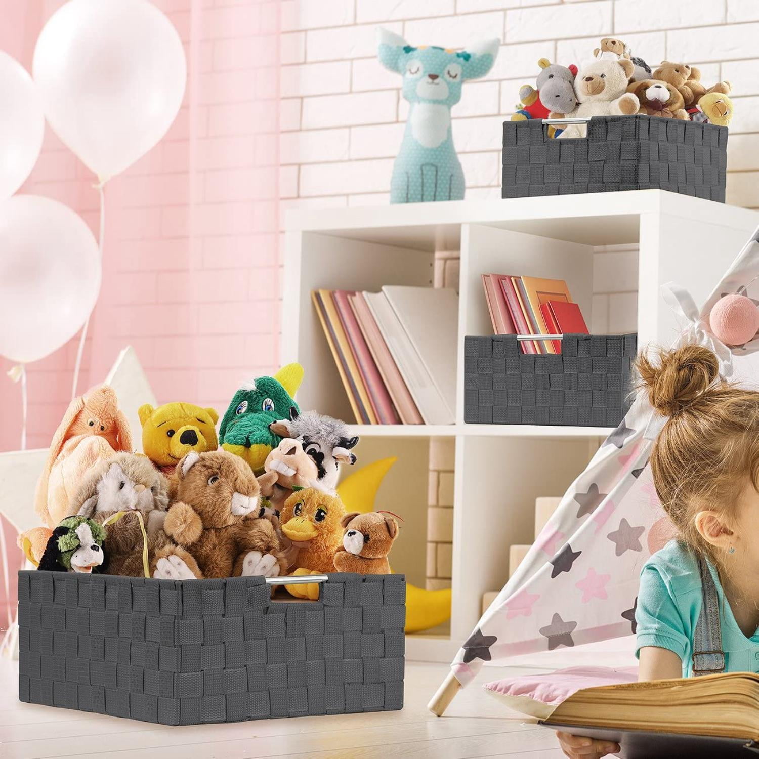Sorbus 3 Piece Woven Storage Basket Set, Stackable Cube Bins with Handles, Gray Organizer Totes