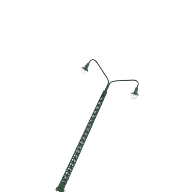 Injueey Modelo de lámpara de vía férrea, farola clásica a escala 1:87, diseño de construcción, luz LED de parque de cabezales, Artesanía Verde (luz blanca)