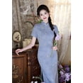 thumbnail image 1 of 2025 Spring and Summer New Short Sleeve Bamboo Hemp Printed Mid-Length Breathable Cheongsam, 1 of 8