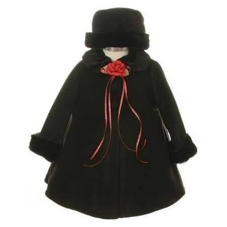 Kids Dream - Black Fleece Faux Fur Collar Stylish Coat Baby Girl 18M ...