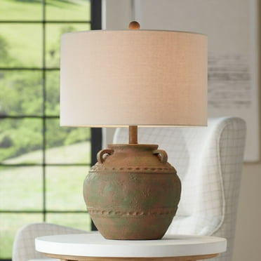 360 Lighting Eliza 25 1/2" High Jar Rustic Traditional Table Lamp Musk Green Finish Single Cream Shade Living Room Bedroom Bedside