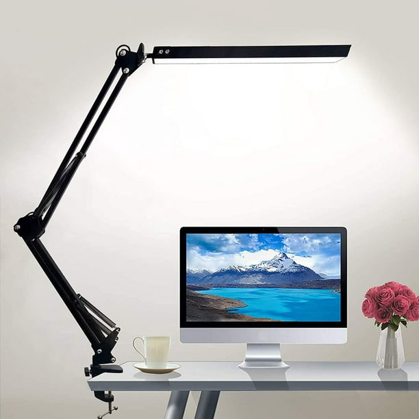 Lampe de bureau LED pour bureau à domicile, lampe de bureau à DEL avec port  de charge USB C + A, lampe de bureau d'architecte, 5 éclairages, 5  luminosités, pince flexible col