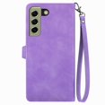 thumbnail image 2 of SaniMore Case for Samsung Galaxy S21 FE 5G 6.4", PU Leather Zipper Wallet Detachable Lanyard Retro Embossed Flower Crad Slots Flip Kickstand Full Body Protective Drop-proof Case, Purple, 2 of 14