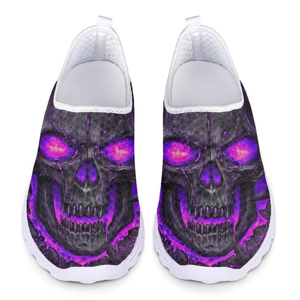 Doginthehole Beach Zapatos planos antideslizantes con diseño de calavera y lava para mujer, cómodos zapatos de malla para dormitorio, zapatillas suaves para caminar para niña, zapatos para mujer