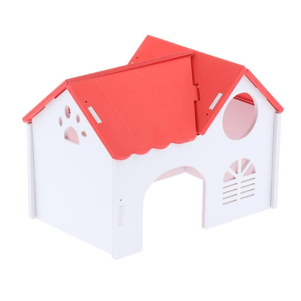 1 casa de madera para hámster, erizo, cobaya, animales pequeños rojo