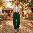 thumbnail image 4 of Sorvello Womens Solid High Rise Wide Leg Lounge Pants Elastic Pull On Waist Side Pockets Full Length Casual Sweatpants Dark Green L, 4 of 6