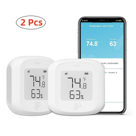 2 PCS WiFi Temperature Humidity Sensor,Thermometer Hygrometer Monitor with App Alert, Mini Thermometer Humidity Sensor(Only 2.4G)