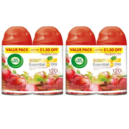 (2 pack) Air Wick Freshmatic 4 Refills Automatic Spray, Apple Cinnamon Medley, (4X6.17oz), Air Freshener