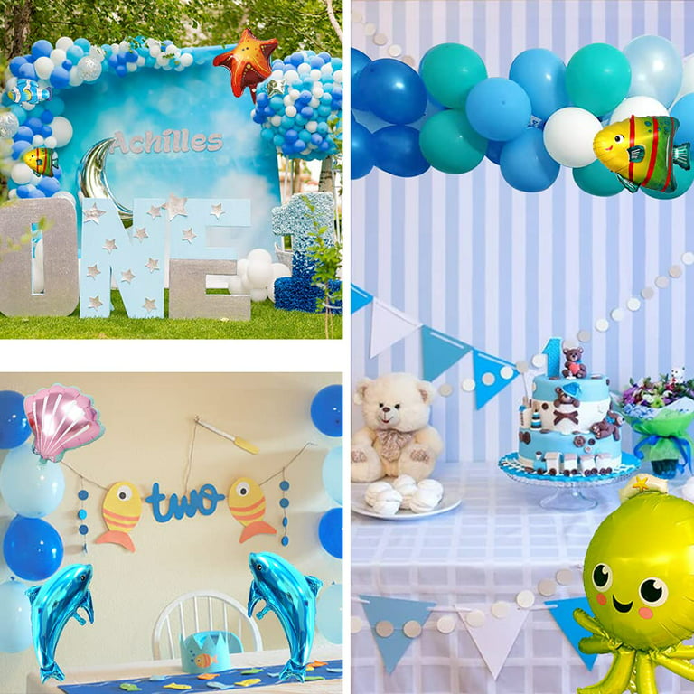 Under the sea Party Decorations, Ocean Theme Party Supplies with Dolphin  Octopus Starfish Shell Blue Happy Birthday Balloons for Boys Baby Shower