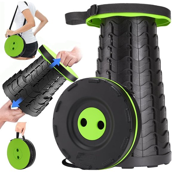 LZCKDPX Upgraded Collapsible Stool, 400lbs Max Weight, Lightweight But Sturdy, Portable Retractable Folding Telescoping Foldable Camping Stool for Adults Outdoor Fishing Hiking Travel BBQ,Green