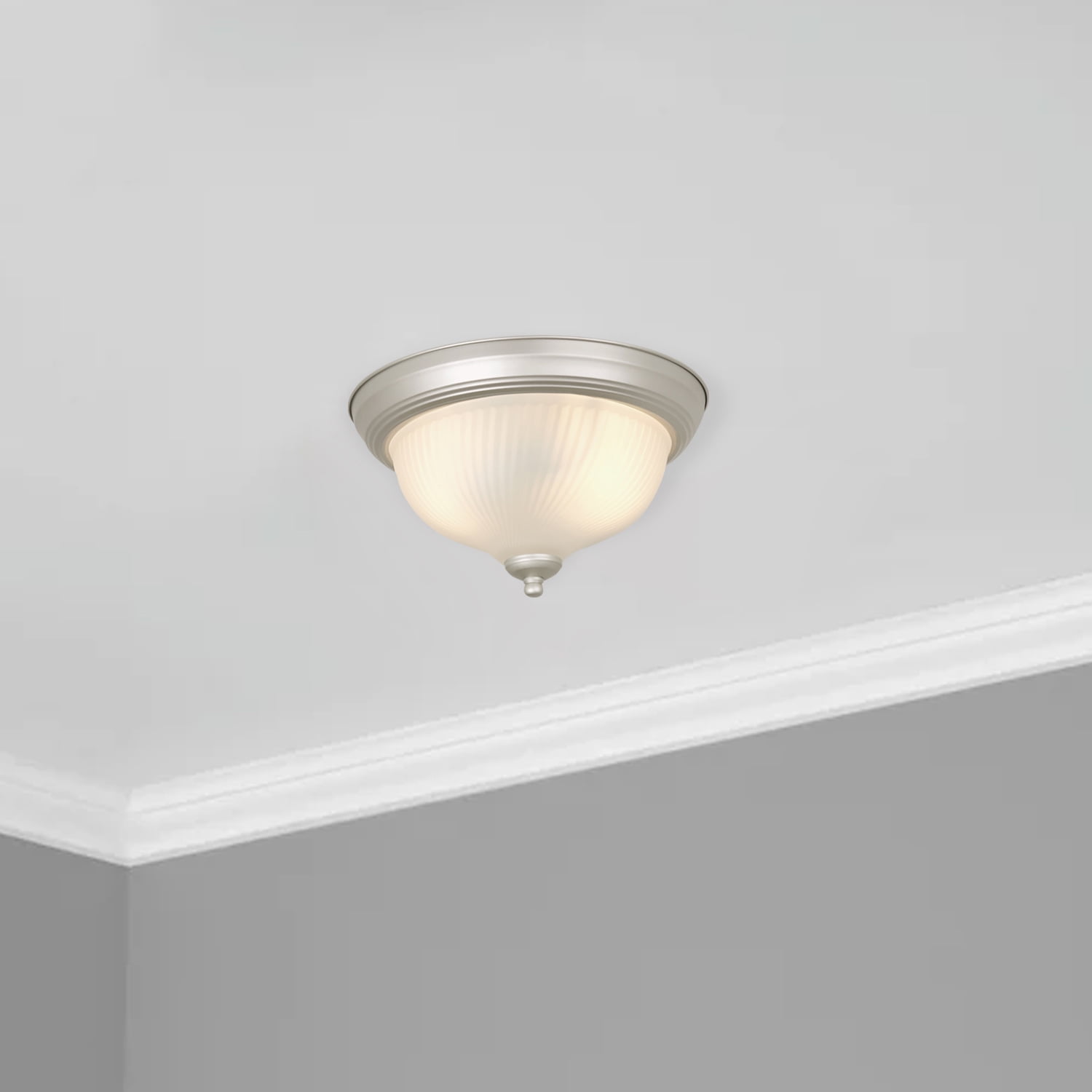 Mainstays 11" Classic Flush Mount Ceiling Light, Nickel Finish Frosted Glass Shade, No Bulb Included