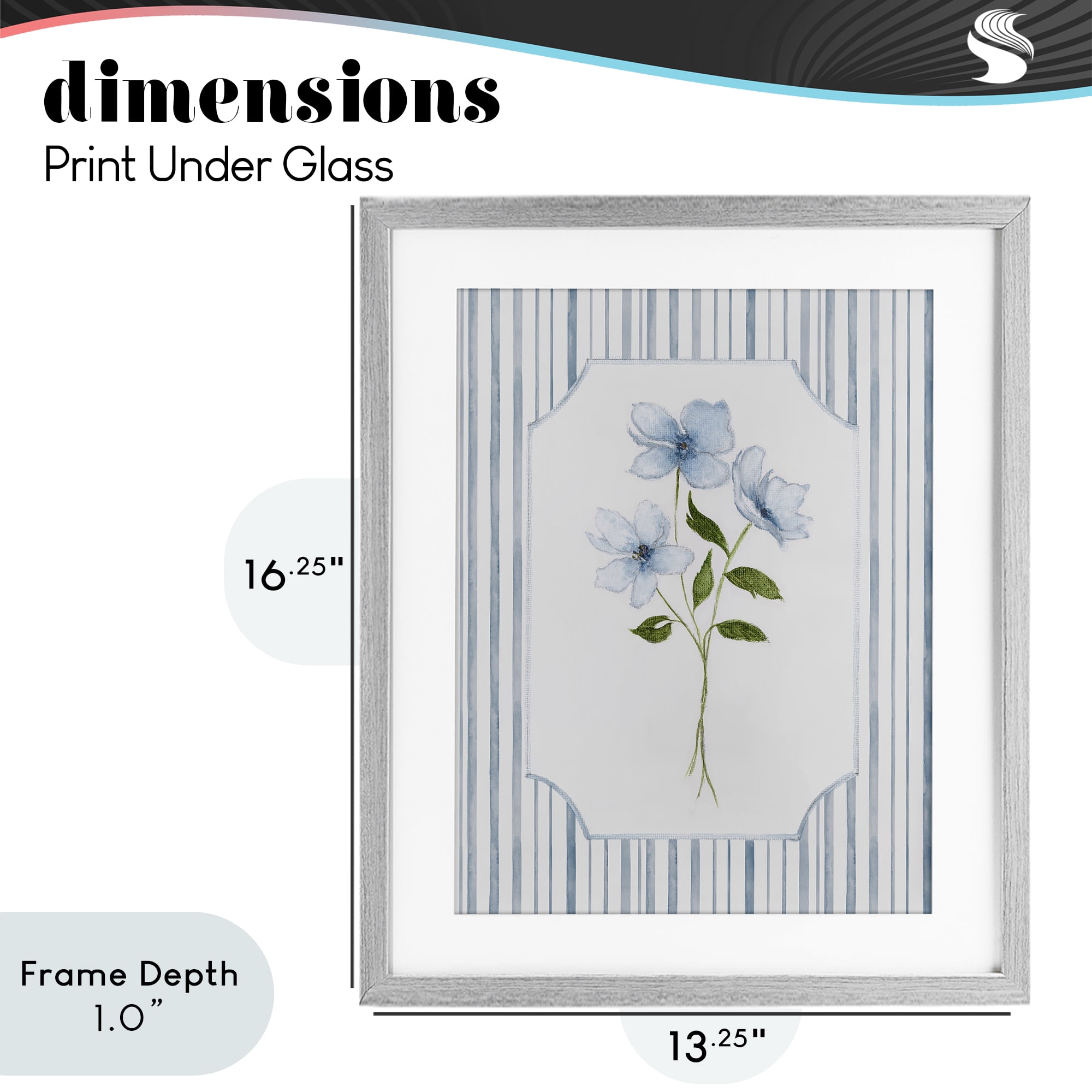 Stupell Industries Soft Blooms & Stripes Gray Framed Print Under Glass, design by Tava Studios