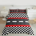 thumbnail image 2 of jejeloiu Classic Geometric Checkered Full Size Comforter Sets,Racing Track Bedding Comforter Set,Red Black White Bedding Sets For Boys Kids,Microfiber Bedroom Decor Reversible,3pcs, 2 of 8