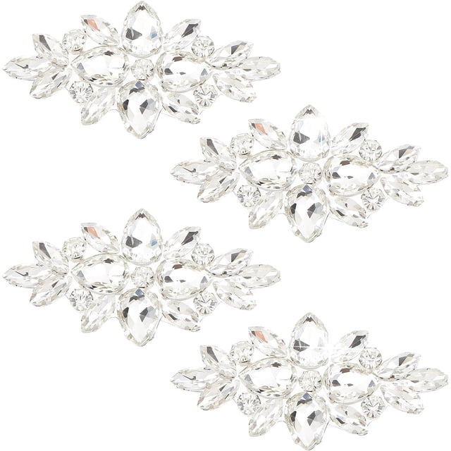 4 apliques de flores de cristal con diamantes de imitación (flor de 4,3 x 8,4 cm), para novia, para planchar en el cabello, para decoración de disfraces.