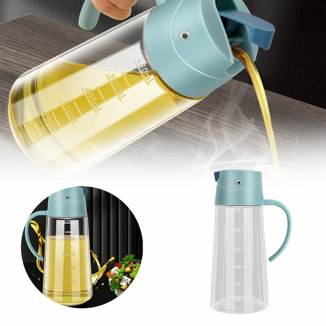 Leak-Proof Olive Oil Bottle with Handle 630ml Glass Dispenser for Cooking Automatic Flip Cap No- Design Leak Guard Kitchen