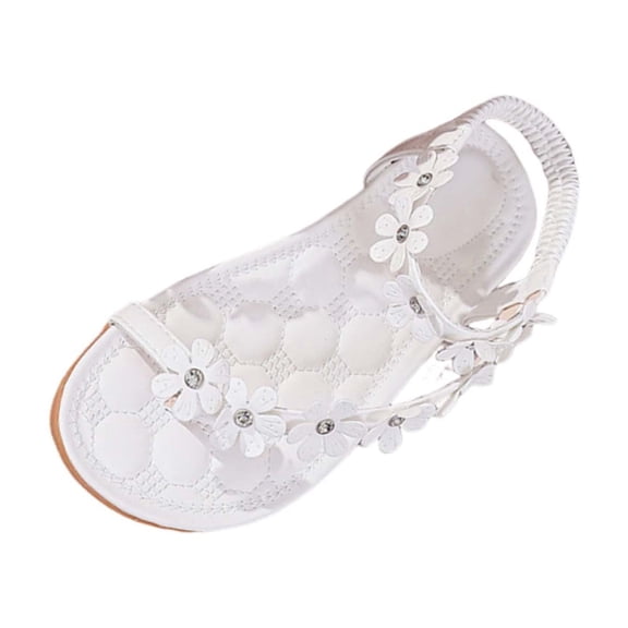 HomeDM Women's Flat Thong Sandals Bohemian Open Toe Ring Elastic Ankle Strap Comfortable Summer Beach Sandals, White Size 9