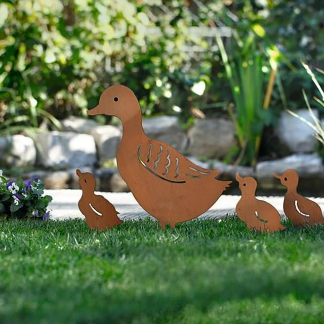 Estatua de jardín silueta de pato decoración de patio 4 piezas estatua de jardín de metal decoración de patio de animales accesorios de silueta de pato al aire libre para ANGGREK Otros