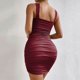 thumbnail image 4 of Gibobby Vestido sexy para fiesta Vestidos ajustados Mini vestido Sexy con cuello en V Ahueca hacia fuera el bolso Cadera plisada Manga larga(Rojo,CH), 4 of 5