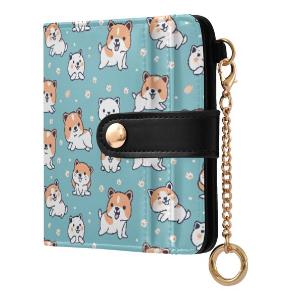 Cute Little Dog Small Wallet for Women RFID Blocking Bifold PU Leather Credit Card Holder with Zipper Coin Pocket Compact Cute Travel Purse Magnetic Snap 7 Card Slots