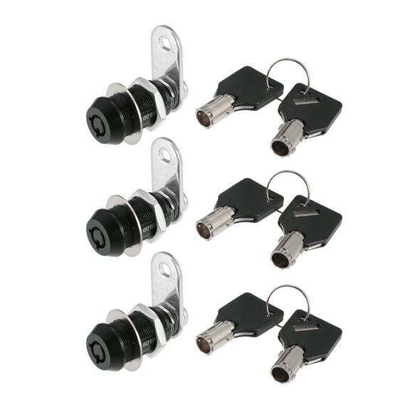 Unique Bargains 3 Set 1-1/8 Inch RV Campervan Lock with 6 Keys RV Storage Door Locks for File Cabinet Toolbox Black