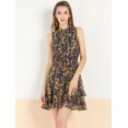 thumbnail image 3 of Mini Vestido Floral De Gasa Con Volantes En Niveles Cintura Fruncida A-Línea Para Mujeres Azul Marino S, 3 of 6