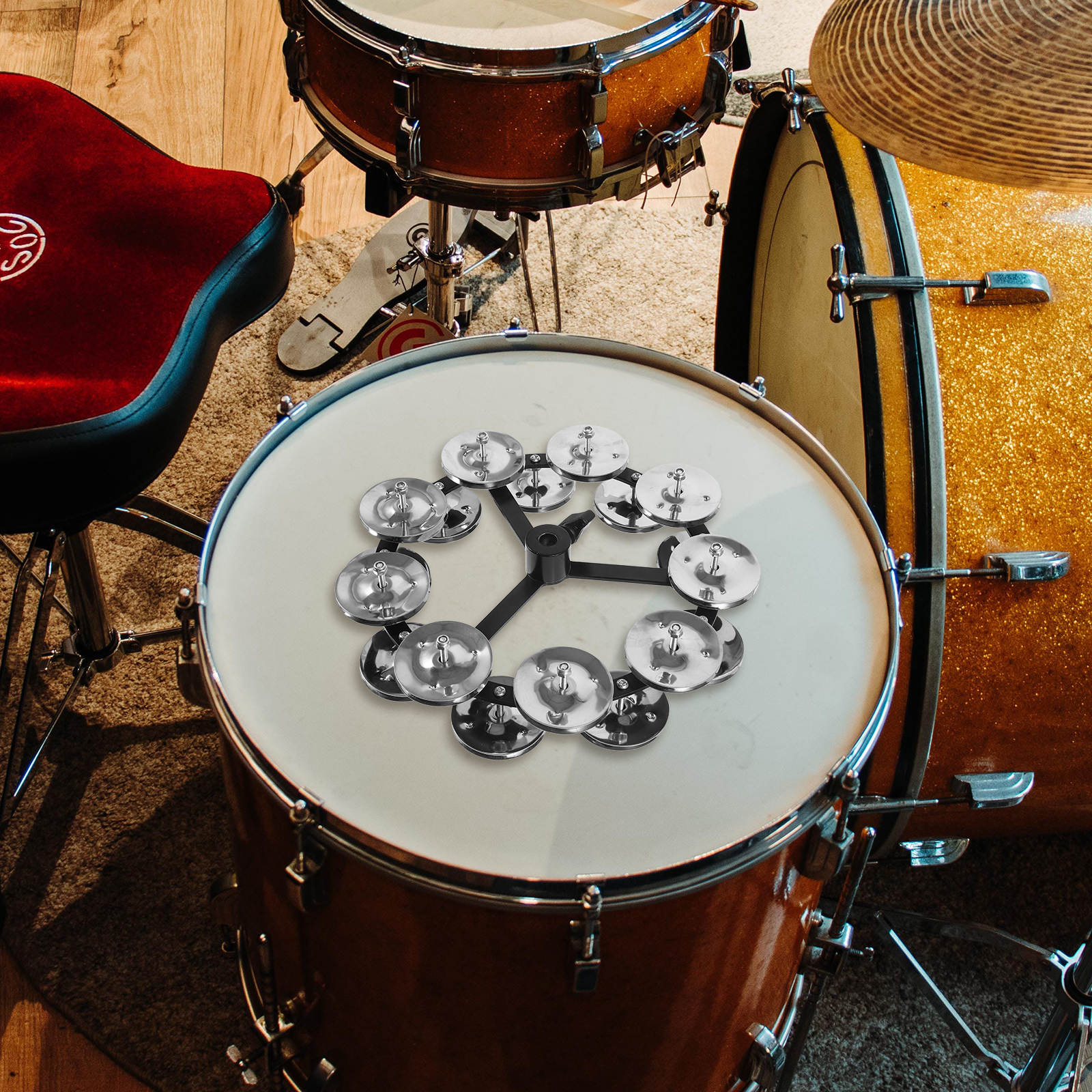 AURARMLET Metal -Hat Tambourine Drum Cymbal Accessory with Double Row Bells for Rhythm and Percussion