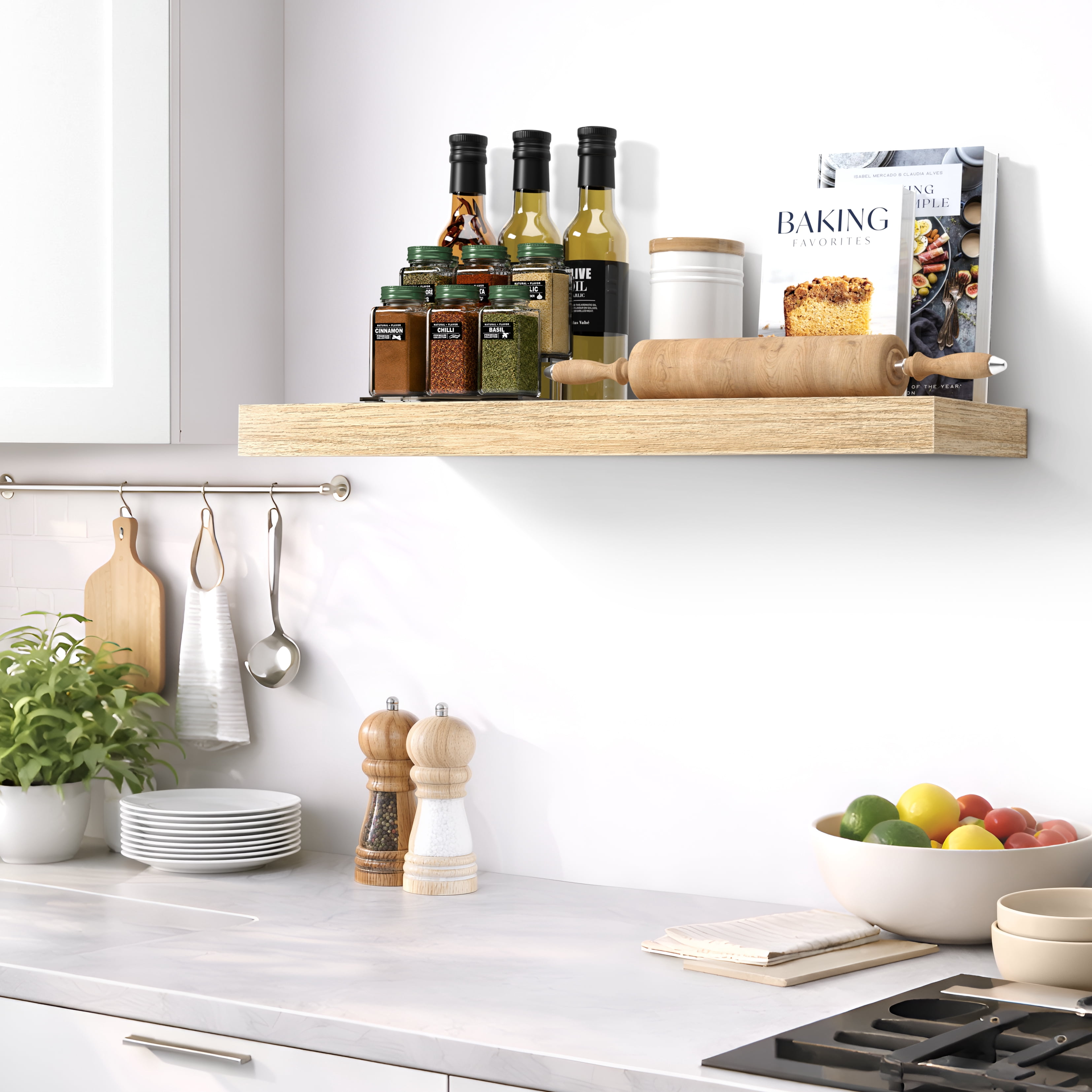 Sorbus 24" Floating Wall Shelf, Maplewood, Invisible Brackets, Bathroom, Bedroom & Home Decor