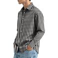 thumbnail image 4 of Button Up Shirt Men Long Sleeve Plaid Shirts Casual Collared Shirt Basic Fit Gingham Top White L, 4 of 6