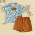 thumbnail image 2 of Bagilaanoe 2pcs Toddler Easter Outfits Baby Boy Shorts Set Short Sleeve Print Shirt Tops + Shorts 6M 12M 18M 24M 3T 4T Kids Casual Summer Clothes, 2 of 8