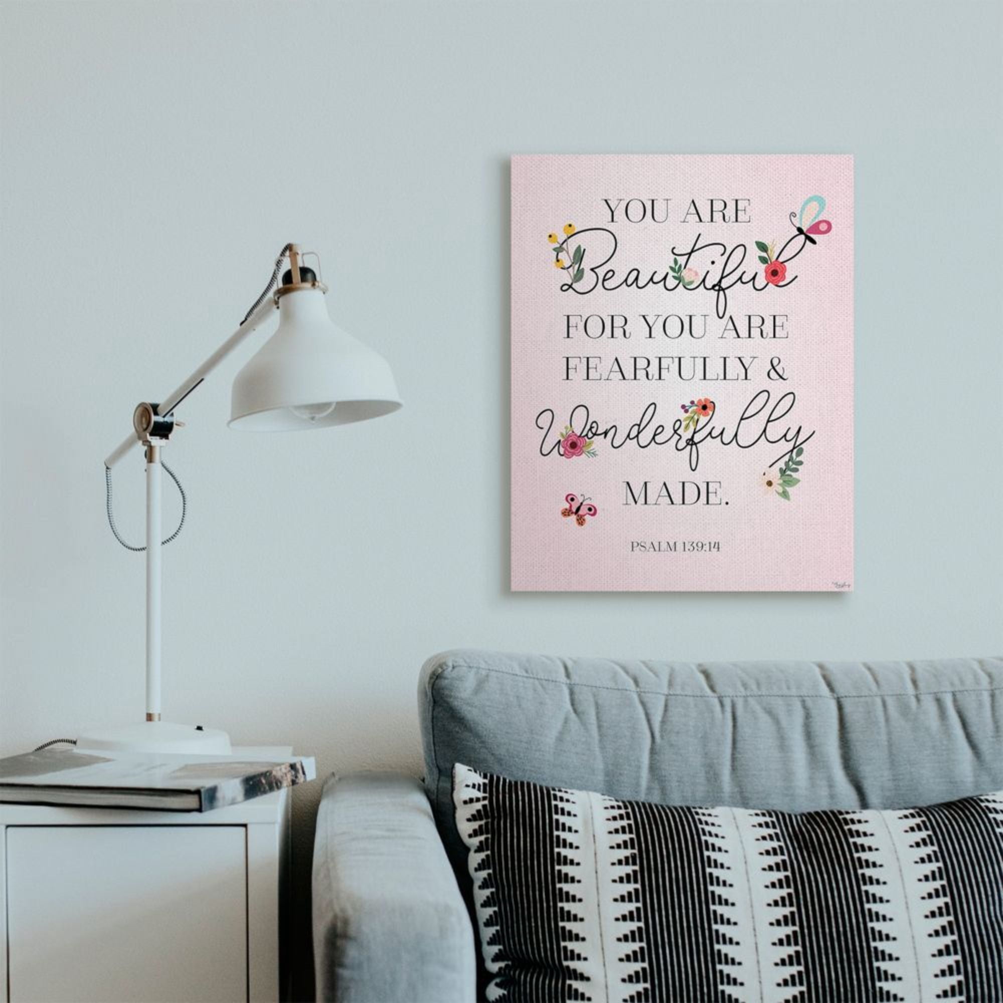 Stupell Industries Wonderfully Made Faith Based Psalm Floral Pink Design by Gigi Louise, 24" x 30"