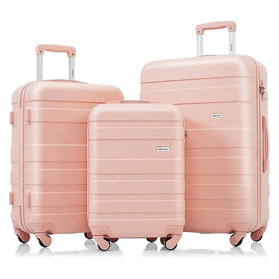 SONGMY 3 ABS Hardside Luggage Sets Spinner Wheel Suitcase, Pink(Horizontal Stripe), 20/24/28 Inch