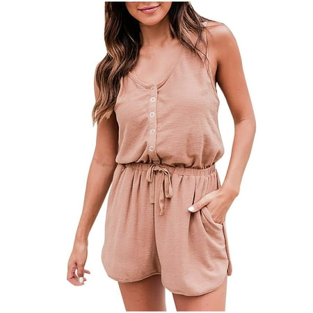 

Womens Jumpsuit Clearance Casual Leisure Slimming Bib Pants Coverall Bodysuit Ruffled One-Piece Leotard Trousers for Women High Waisted High Neck Bodysuit for Women Brown S